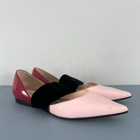 Andrea Gomez Dakota Pink Leather Pointed Toe Ballerina Flats - Picture 1 of 9